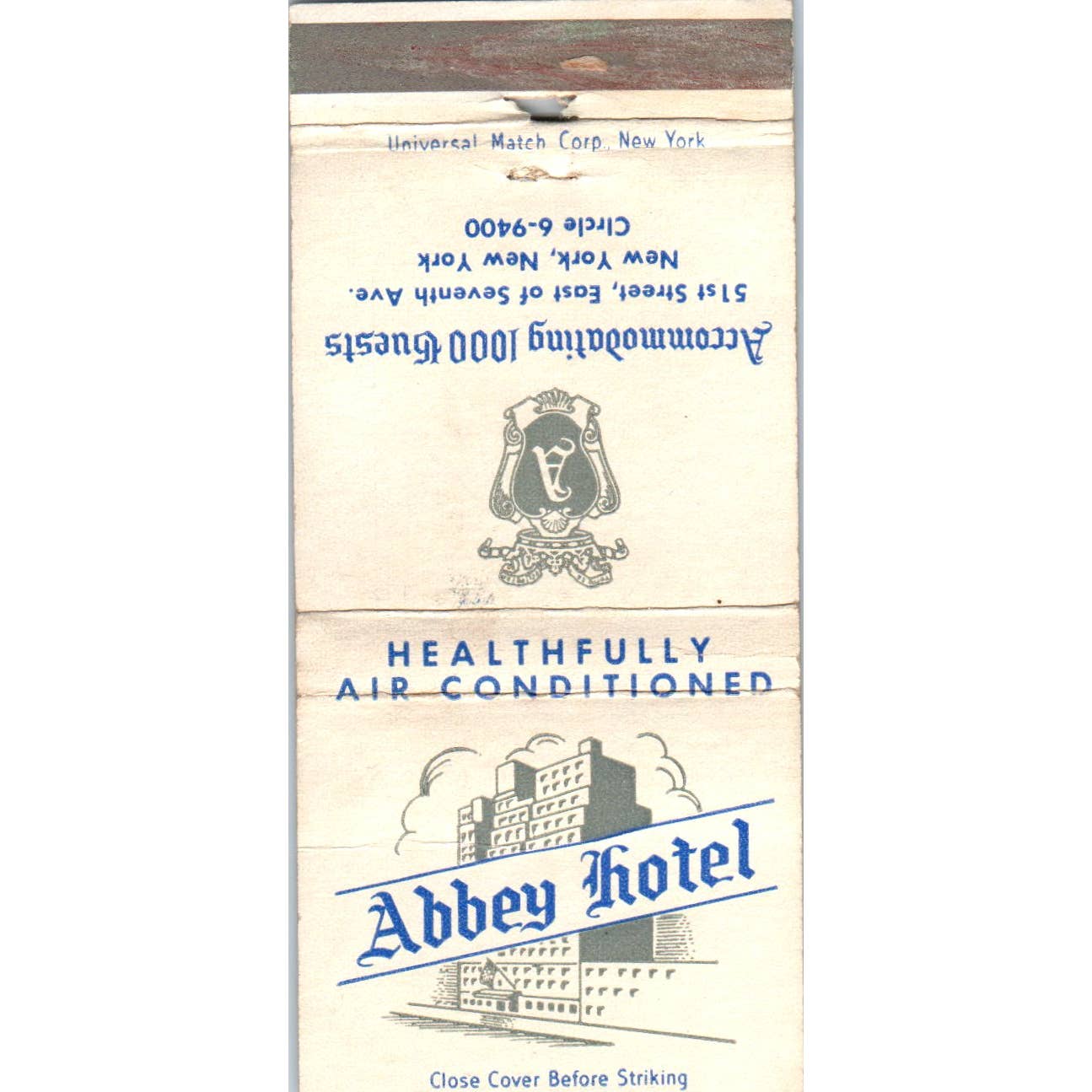 Abbey Hotel New York Advertising Matchbook Cover SA1-M10
