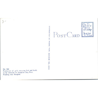 Procession of Girls Songkran Day Phra Pradaeng Bangkok Original Postcard TJ9-P1