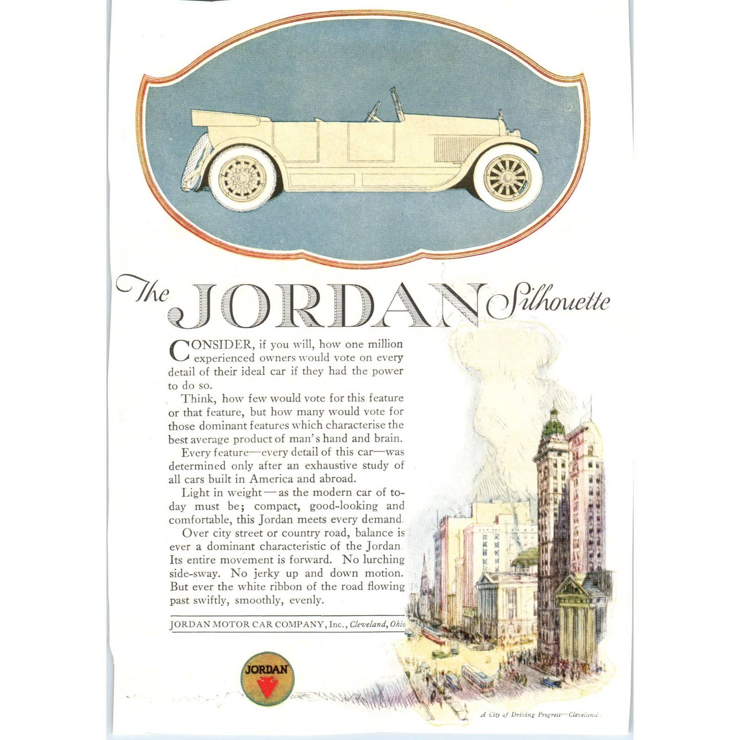 c1920 Harper's Magazine Ad - Jordan Motor Car Company Silhouette Cleveland TF6-1