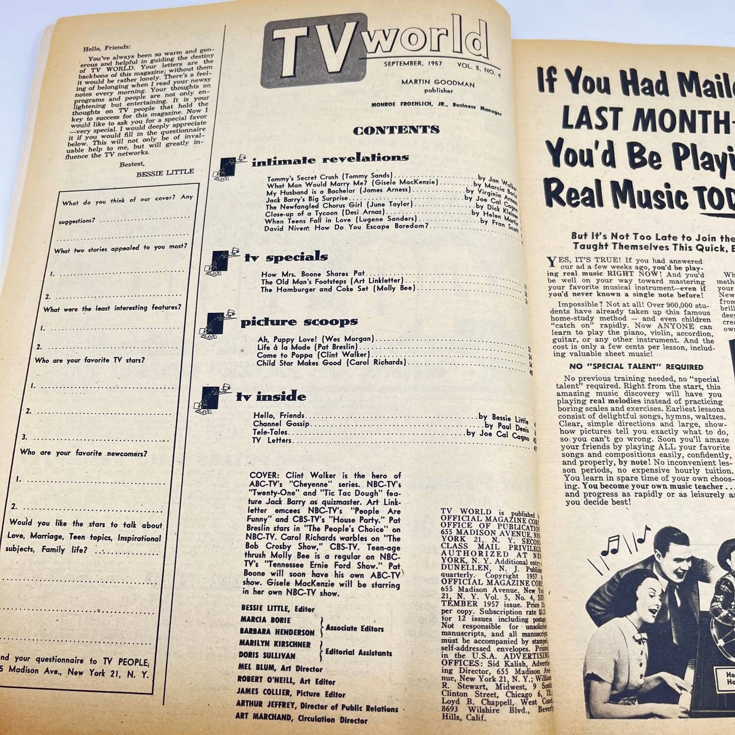 TV World Magazine Sept 1957 Pat Boone Carol Richards Molly Bee Jack Barry TC6