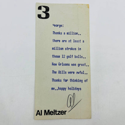 Signed Note from Al Meltzer “Big Al” Philadelphia and NY Sportscaster Legend D3
