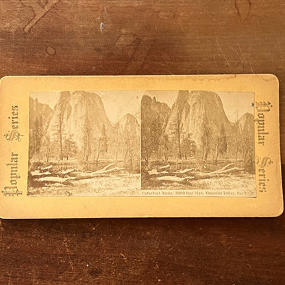 Cathedral Rocks Yosemite Valley CA c1880 Antique Stereoview Card TJ9-V4