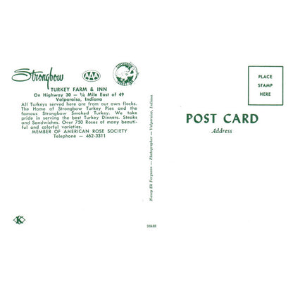 Vintage Postcard - Strongbow Turkey Farm & Inn AAA Valparaiso Indiana TJ6-1