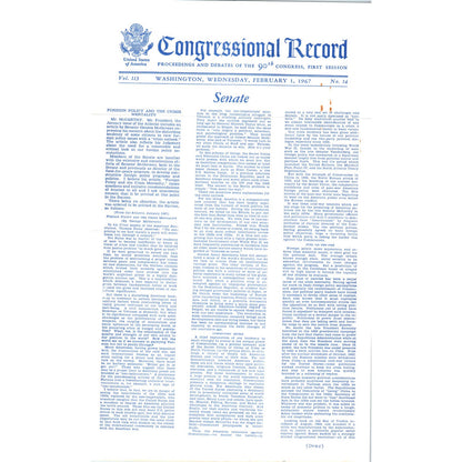The Congressional Record Feb 1 1965 George McGovern on Foreign Policy TK1-P8