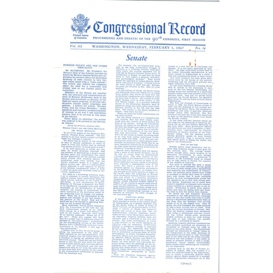 The Congressional Record Feb 1 1965 George McGovern on Foreign Policy TK1-P8