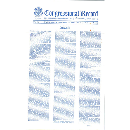 The Congressional Record Feb 1 1965 George McGovern on Foreign Policy B13