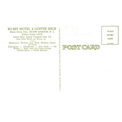 Vintage Postcard - Bo-Bet Motel and Coffee Shop Mount Ephraim NJ TJ6-1