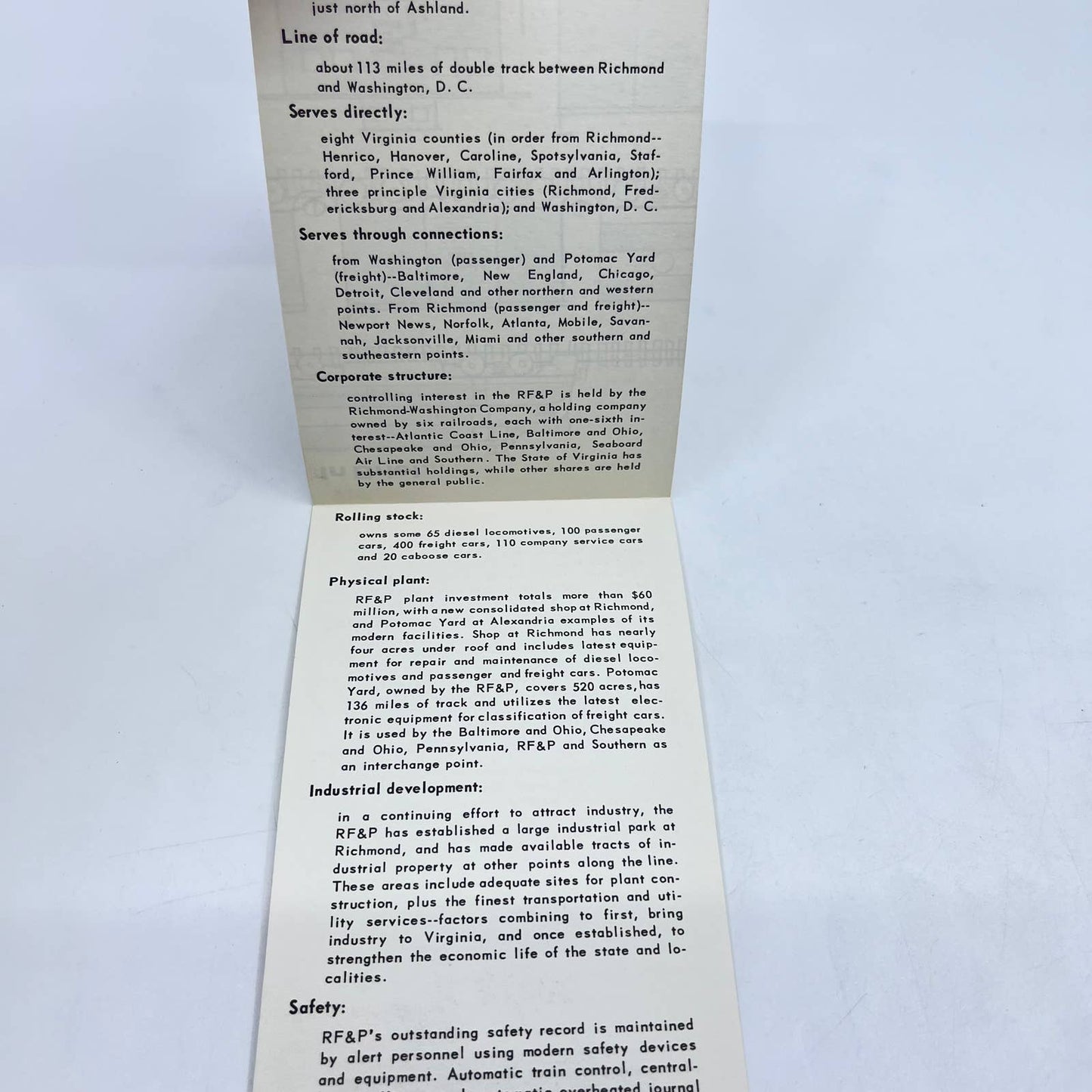 Vintage The Richmond, Fredericksburg & Potomac Railroad Brochure & Memo AB2