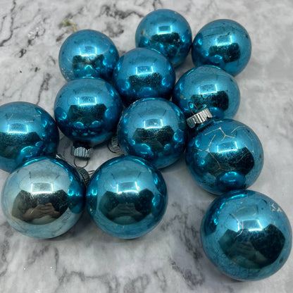 Shiny Brite 12 Vintage 1 3/4" Mercury Glass Ornaments Blue OT1