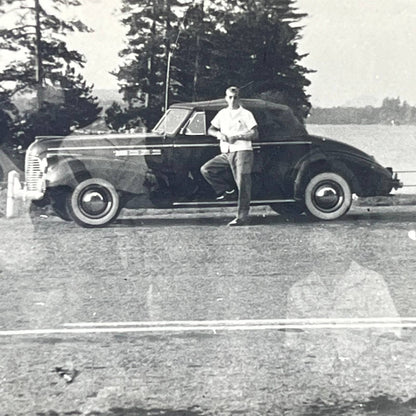 1942 Photograph Man Standing in Front of Paquette Lake Adirondacks NY SC5