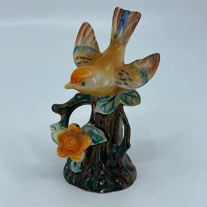 Vintage 1940s Ceramic Orange Bird Finch Wren in Tree Occupied Japan UGC 4” TB4