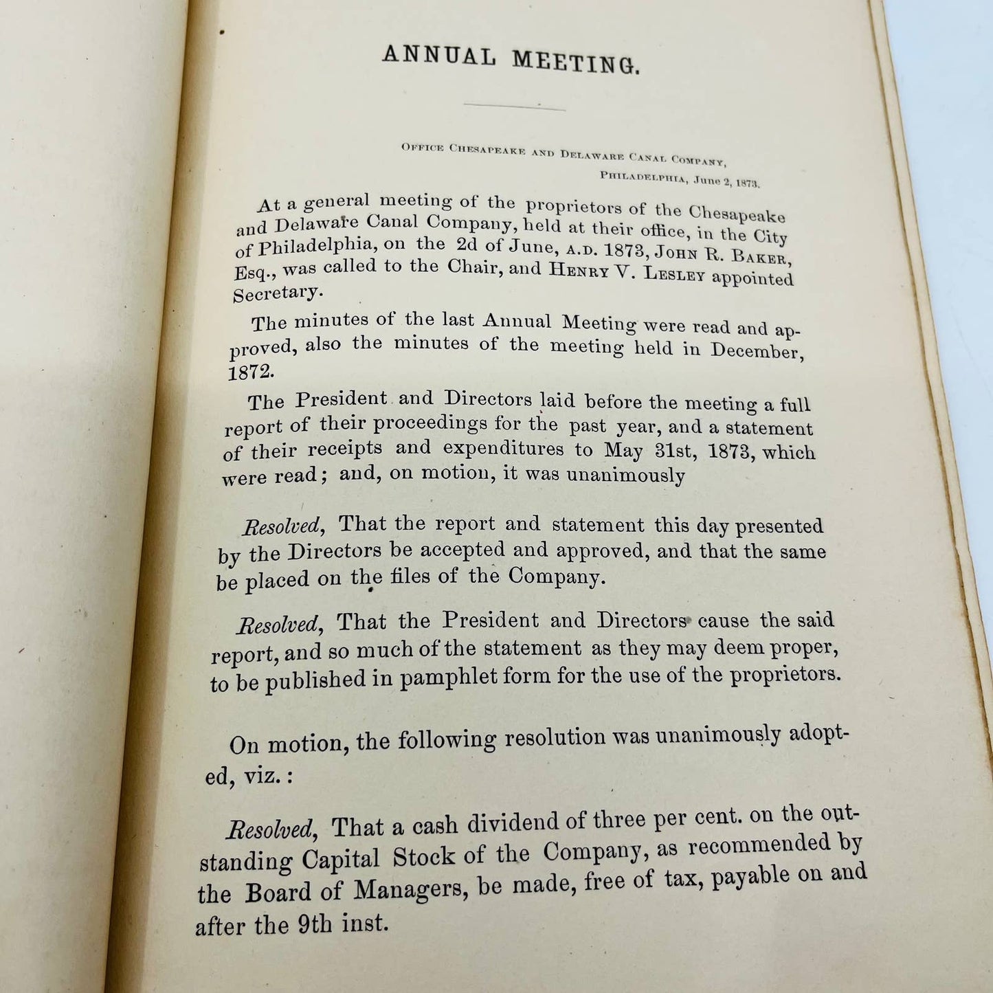 1873 Chesapeake and Delaware Canal Company 54th Annual Report Stockholders AA2