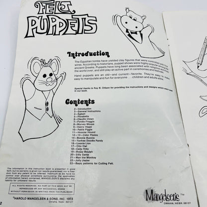 1973 Felt Puppets Crafting Book For Kids Mangelsen’s Omaha NE BA4