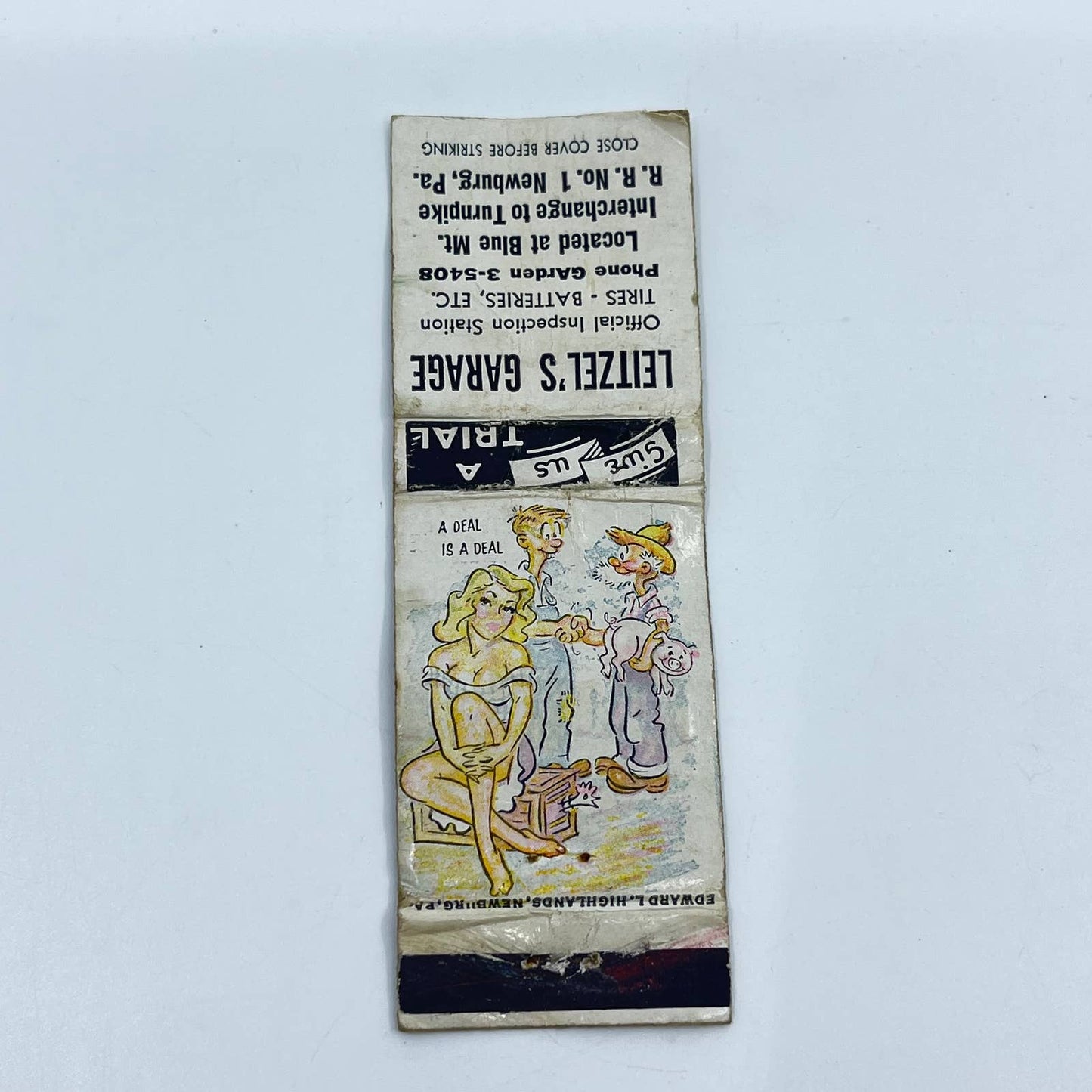 1950s Matchbook Leitzel’s Garage Tires & Batteries Newburg PA SC6