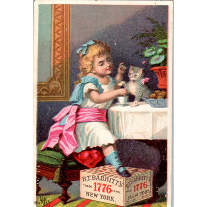 1880s Victorian Trade Card B.T. Babbit's Best Soap - Girl & Kitten SE8