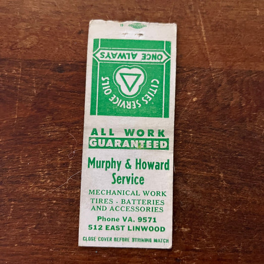 Murphy & Howard Service 512 East Linwood Advertising Matchbook Cover SB3-M2