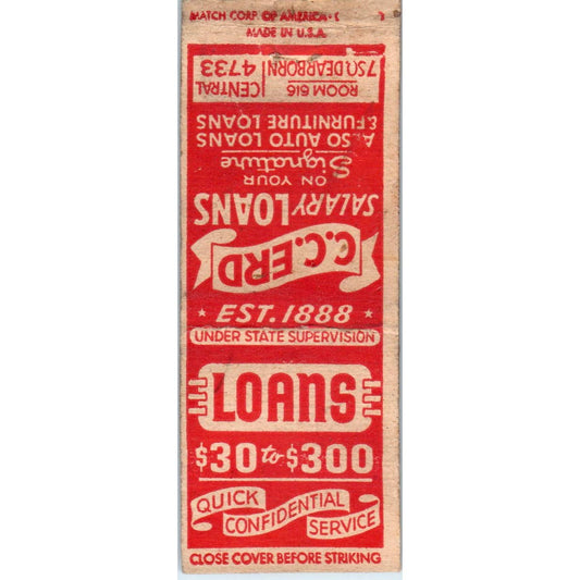 Vintage Matchbook Cover C.C. ERD Salary Loans SE5-3