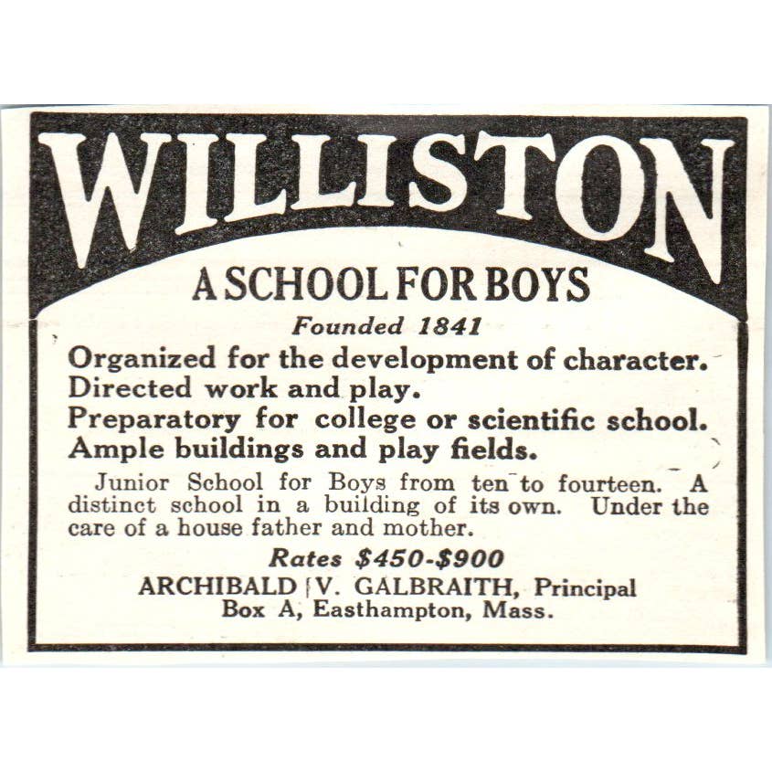 c1920 Harpers Ad Williston School for Boys Archibald Galbraith Easthampton EA3-1