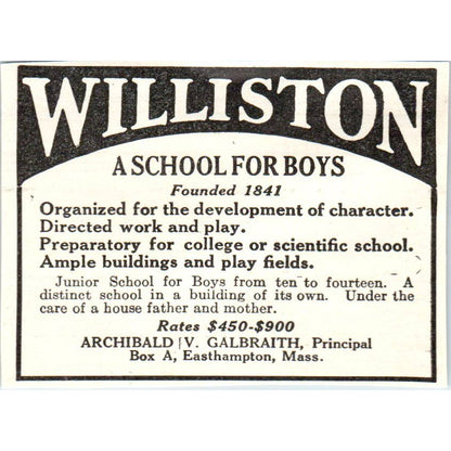 c1920 Harpers Ad Williston School for Boys Archibald Galbraith Easthampton EA3-1