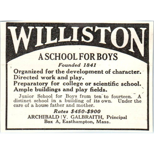 c1920 Harpers Ad Williston School for Boys Archibald Galbraith Easthampton EA3-1