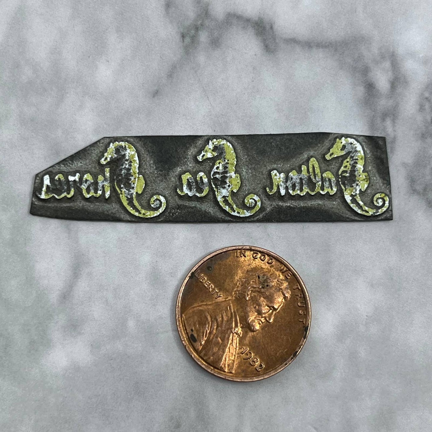 Vintage Letterpress Printers Block Plate Salton Sea Shores Seahorses SE822