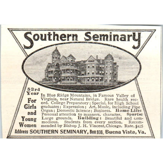 c1920 Harper's Magazine Ad - Southern Seminary for Girls Buena Vista VA EA3