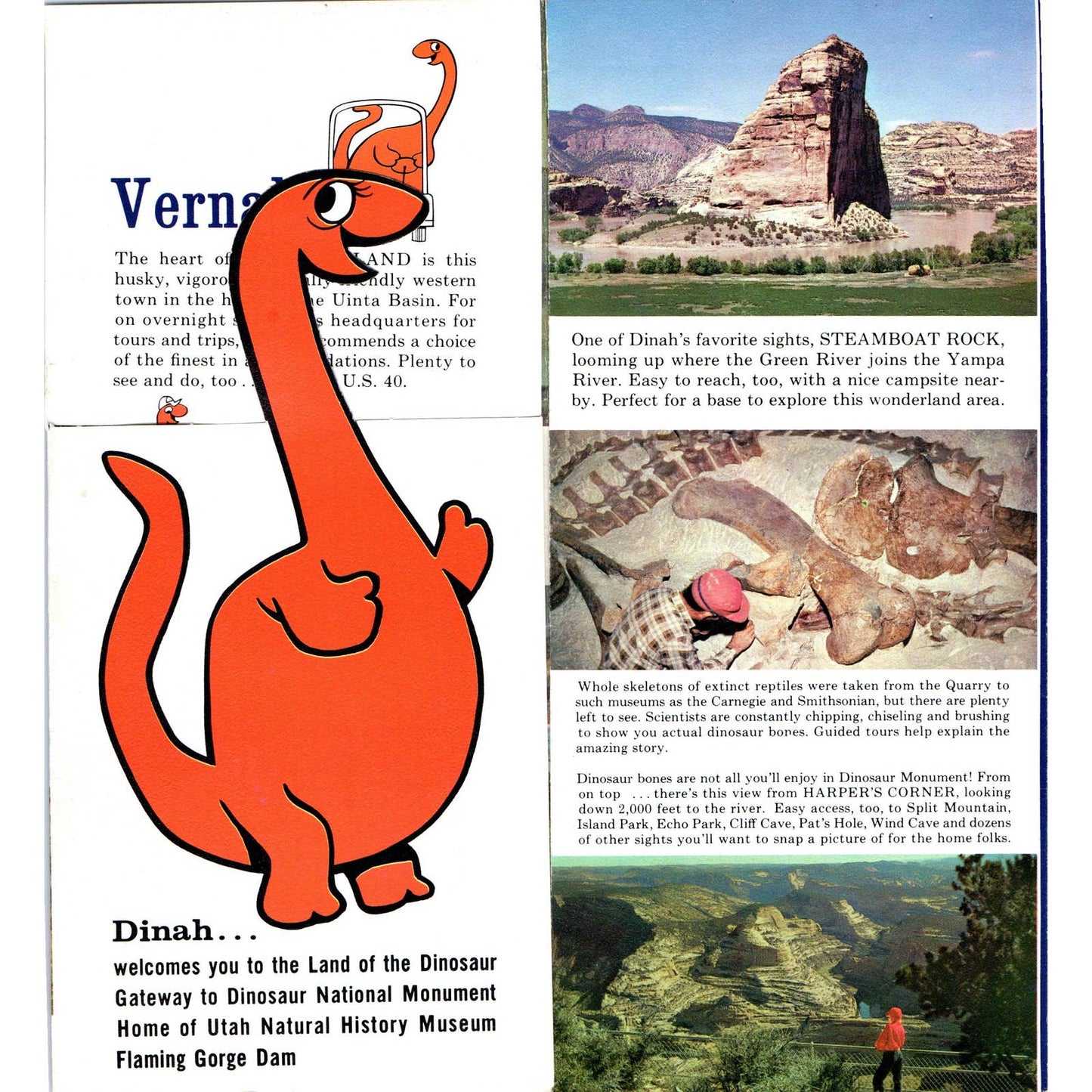 1950s Dinosaur Land Vernal Utah Fold Out Travel Brochure SE3-4