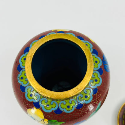 Antique/Vintage Chinese Cloisonné Enamel & Brass Ginger Jar Vase Urn 6” TB7