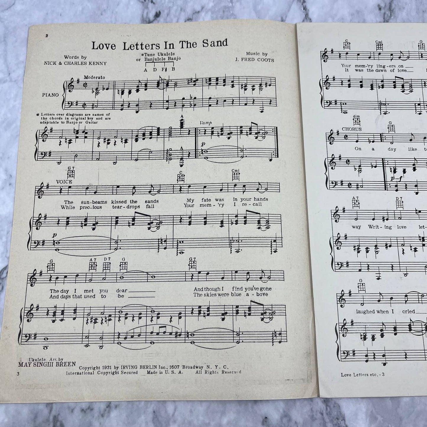 Love Letters in the Sand Sheet Music Connie Boswell Irving Berlin 1931 TH5