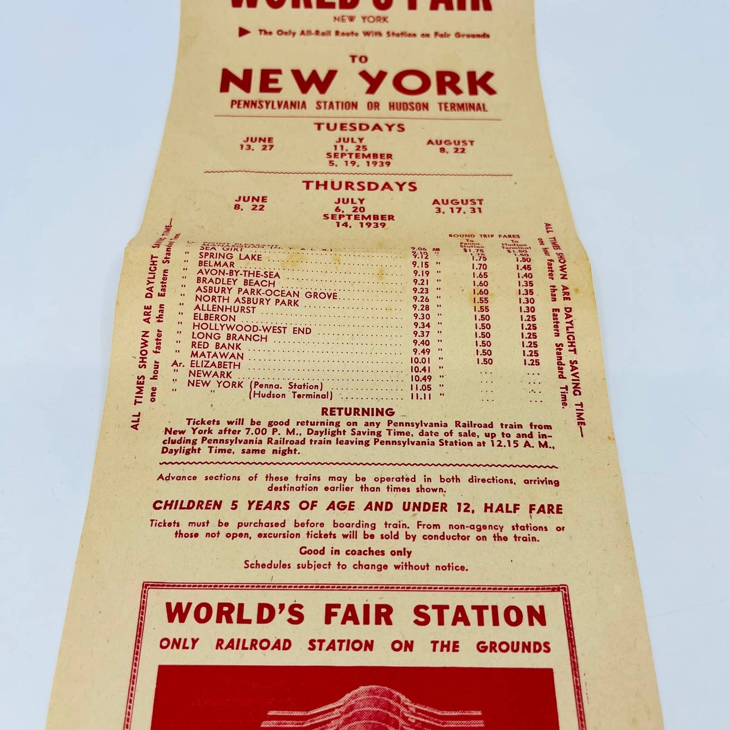 1939 New York World’s Fair Pennsylvania RR 1-Day Excursions Advertisement C13