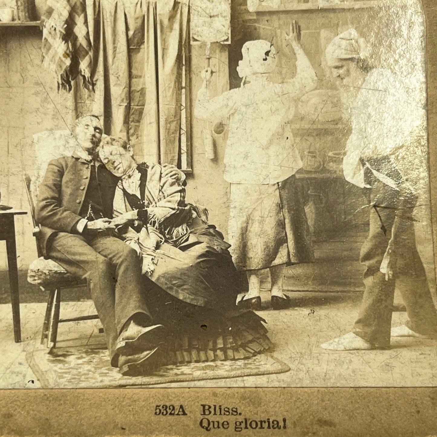 1890s Stereoview Card Victorian Couple Sleeping Bliss Que Gloria H3-2