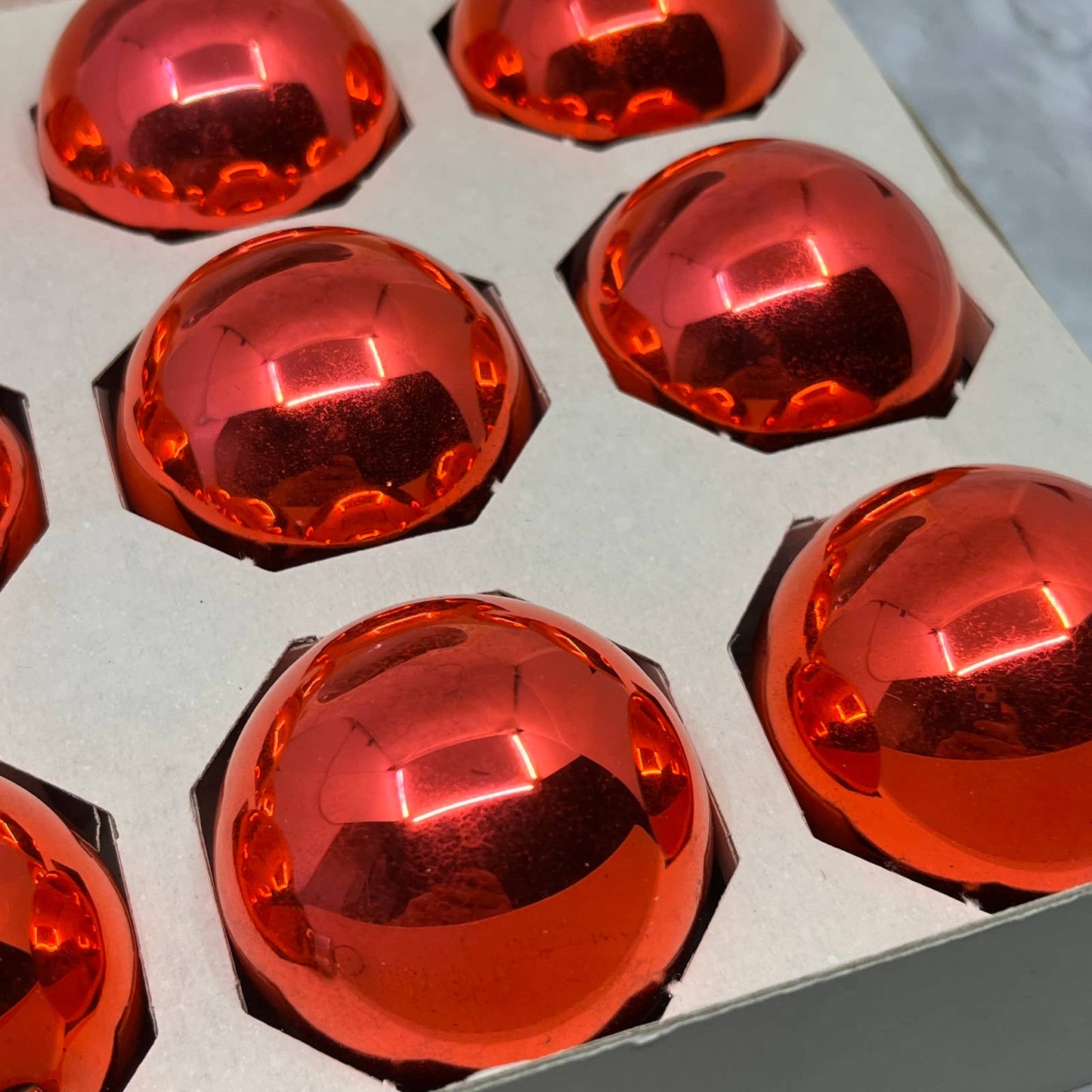 Shiny Brite 12 Vintage 2 1/4" Mercury Glass Ornaments Original Box Red Pink OT1
