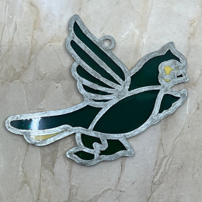 1980s Green Turquoise Bird Stained Glass Suncatcher 3.5” TE5-S1