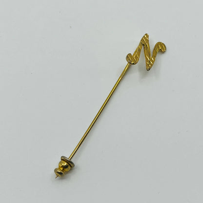 Vintage MCM Hat Lapel Stick Pin Gold Tone “N” 2 1/2” SB3