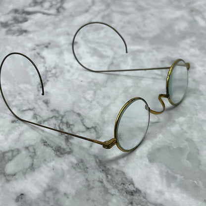 1860s Civil War Era Eyeglasses Glasses Spectacles Gold Tone Cable Arm 4.5” SE9