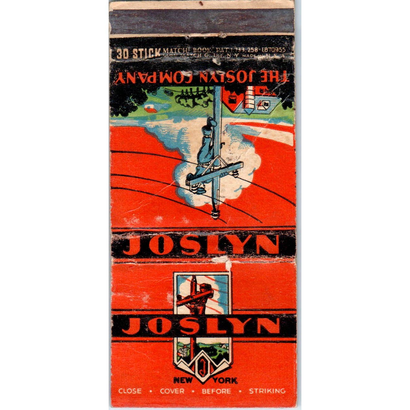 The Joslyn Company New York Advertising Matchbook Cover SA1-M7