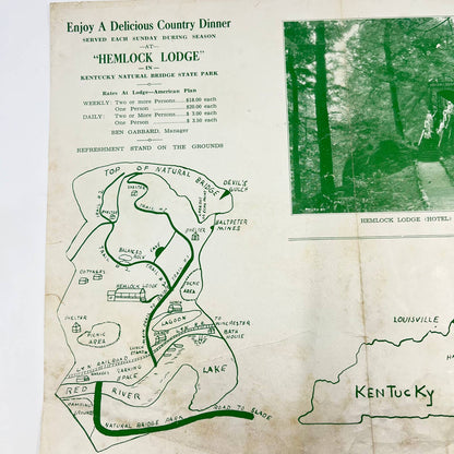 1930s Brochure Leaflet Map Hemlock Lodge Kentucky Natural Bridge State Park AA9