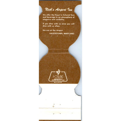 Nick's Airport Inn Hagerstown MD Hot Air Balloon Matchbook Cover SA1-M3