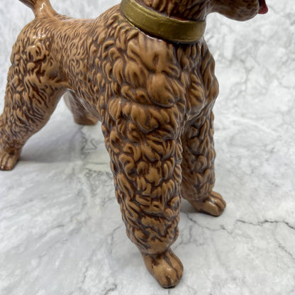 Vintage MCM Porcelain Brown Chocolate Standard Poodle Statue Figurine 13x11 TJ1