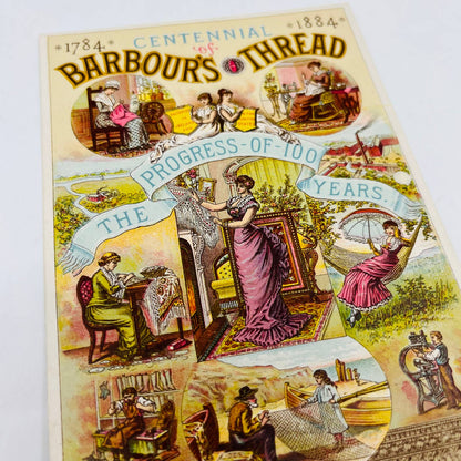 Victorian 1884 Trade Card Barbour's Thread Centennial 1784 - 1884 Lithograph AA3