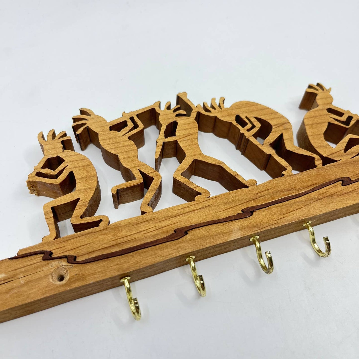 Wood Scroll Folk Art Kokopelli Wall Mount Key Holder TE6