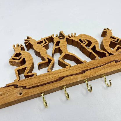 Wood Scroll Folk Art Kokopelli Wall Mount Key Holder TE6