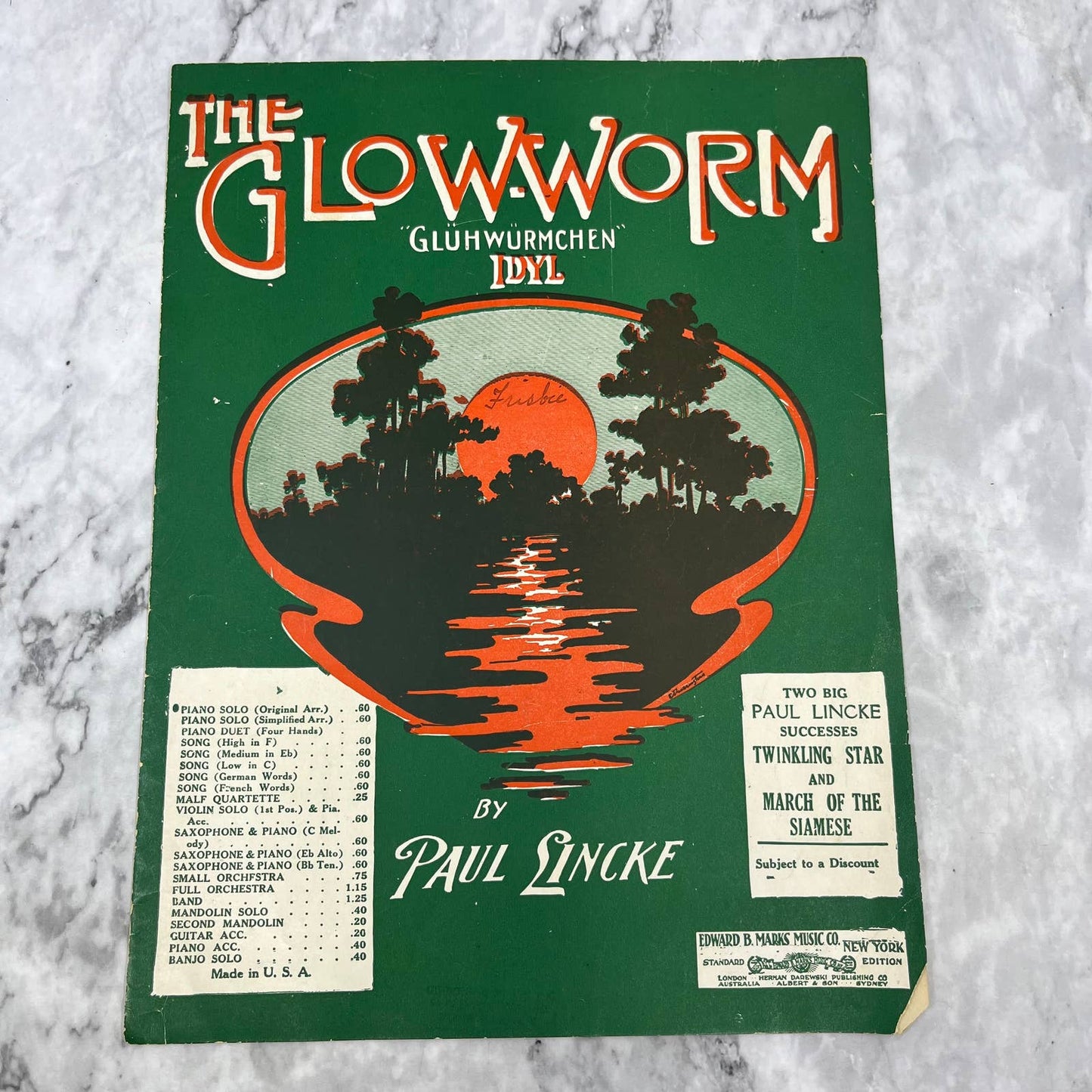 The Glowworm ~ Paul Linke ~ 1920 Marks Sheet Music TI1