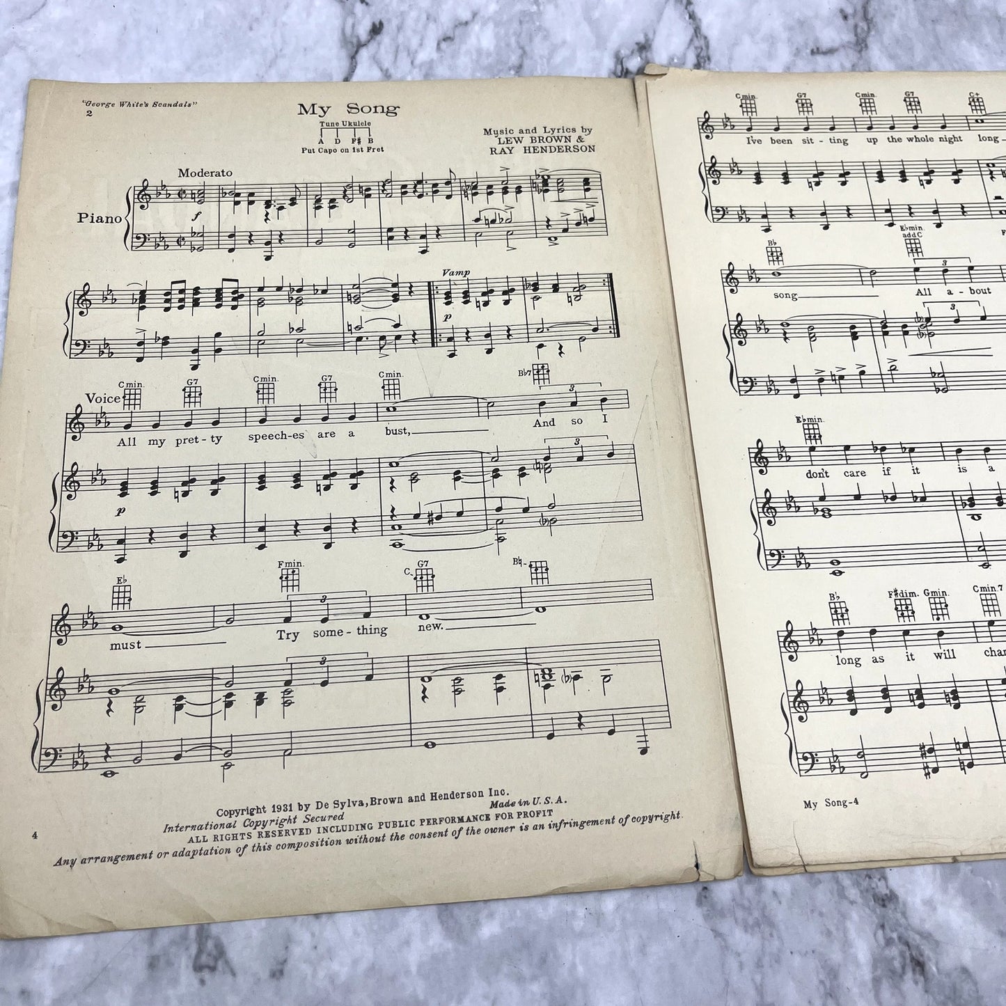 My Song George White's Scandals Lew Brown 1931 Sheet Music V37-5