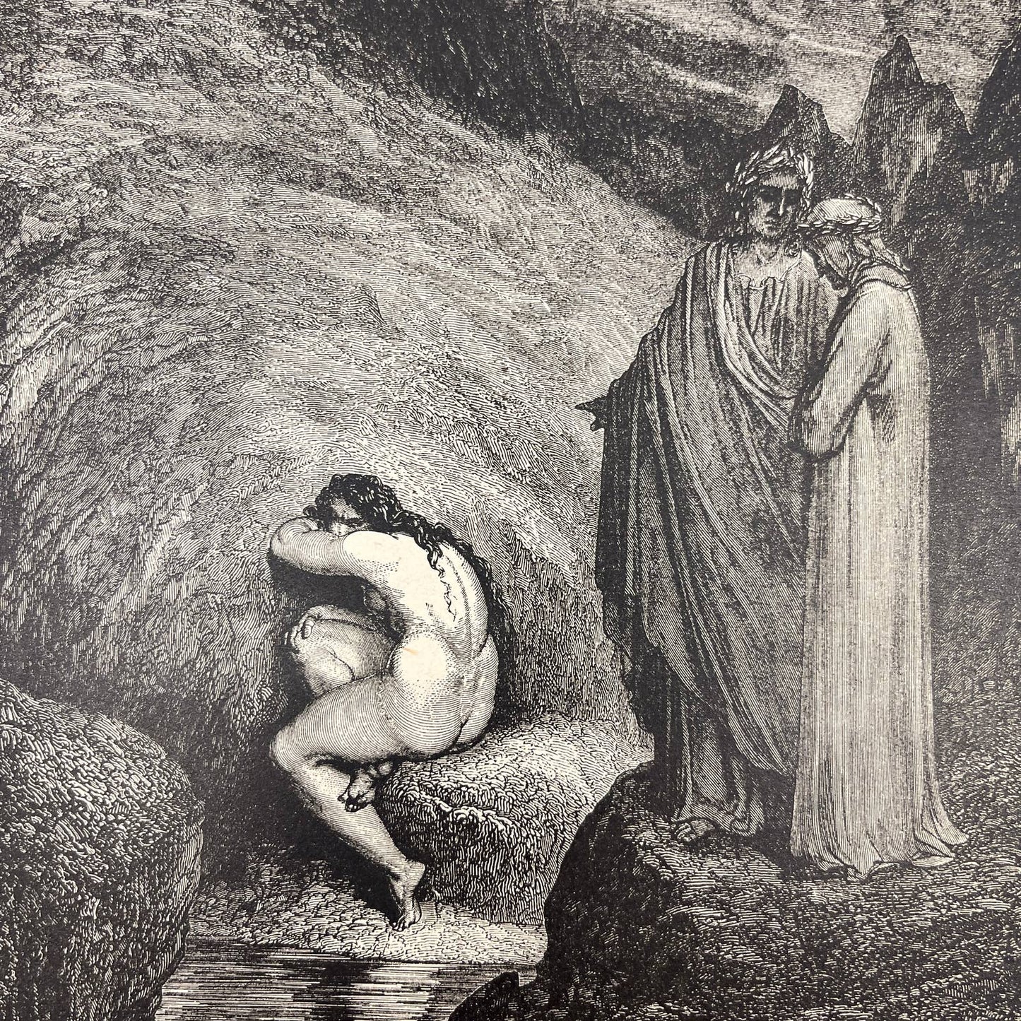 Original 1880s Gustave Dore Engraving Dante ancient soul Of wretched Myrrha FL4