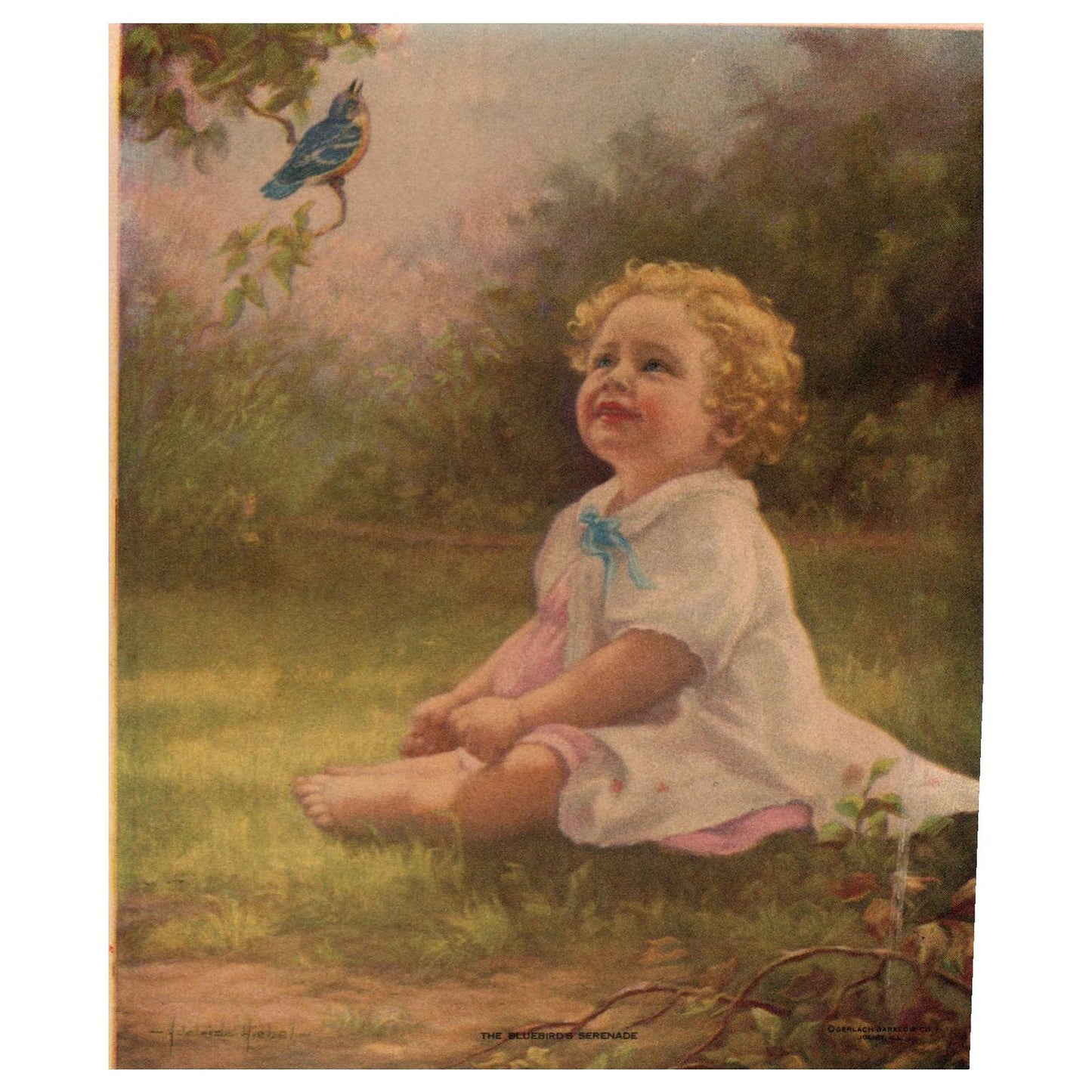 1930's The Bluebird's Serenade Print by Adelaide Hiebel 4.5x5.5" AD1