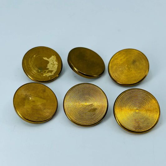 Vintage Lot of 6 Buttons Brushed Spiral Gold Tone Coin Style SB7