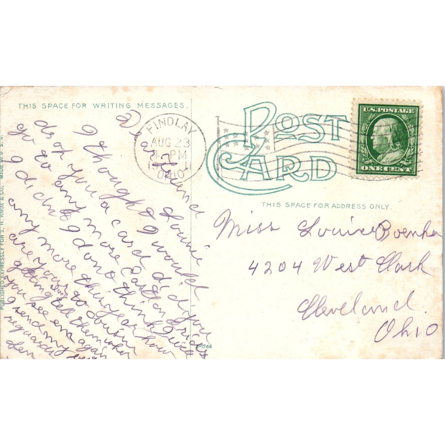 1911 Postcard Boat Bound for Riverside Park Findlay OH TD8-O2