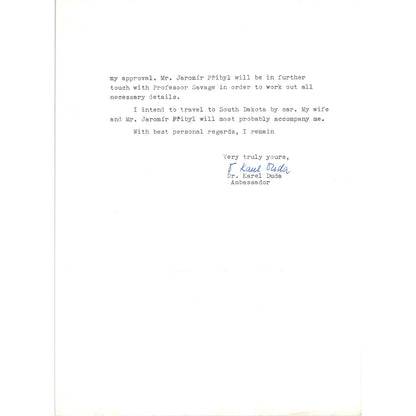 Czechoslovak Embassy Official Letterhead Memo Dr. Karl Duda Nov 3 1967 TK1-P11