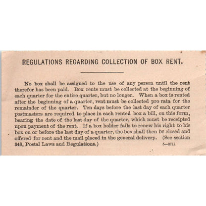 1910s Post Office Box Rent Card J.W. Douglass Allendale SC SE4